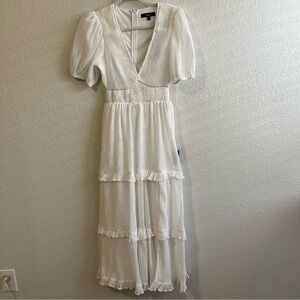 Lulus White Swiss Dot Puff Sleeve Midi Dress 🌟 Size S